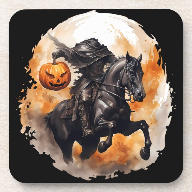 Halloween Headless Horseman mit Pumpkin Head Getränkeuntersetzer (Vorderseite)