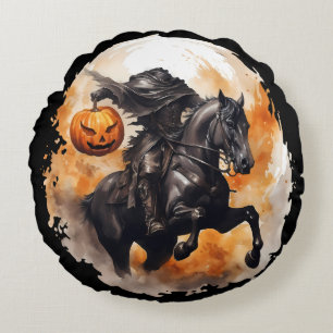 Halloween Headless Horseman mit Pumpkin Head Rundes Kissen