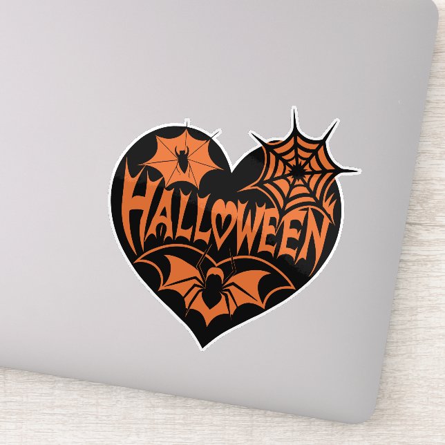 Halloween Heart, Black Heart Shape, Spider Web Aufkleber (Detail)