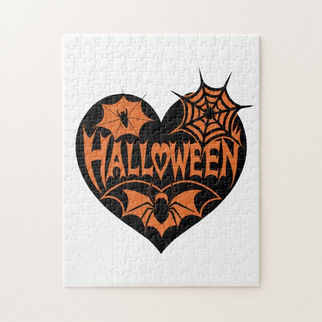 Halloween Heart, Black Heart Shape, Spider Web Puzzle (Vertikal)