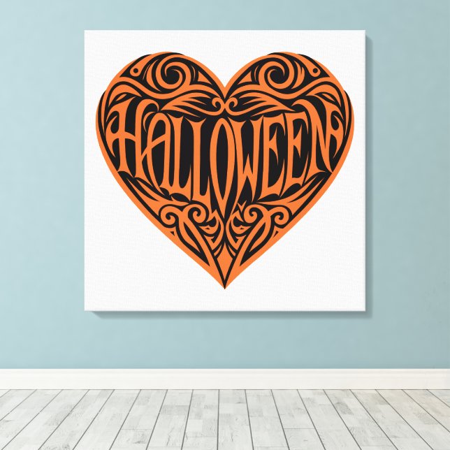 Halloween Heart, Orange Heart, Holiday Leinwanddruck (Insitu (Holzboden))