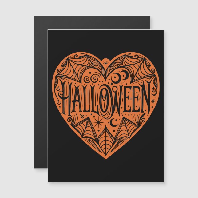 Halloween Heart, Orange Heart Shape, Holiday Magneteinladung (Vorne/Hinten)