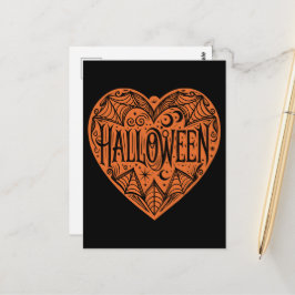 Halloween Heart, Orange Heart Shape, Holiday Postkarte
