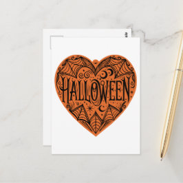 Halloween Heart, Orange Heart Shape, Holiday Postkarte