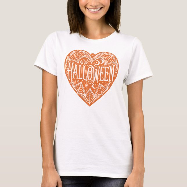 Halloween Heart, Orange Heart Shape, Holiday T-Shirt (Vorderseite)