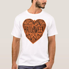 Halloween Heart, Orange Heart Shape, Holiday T-Shirt