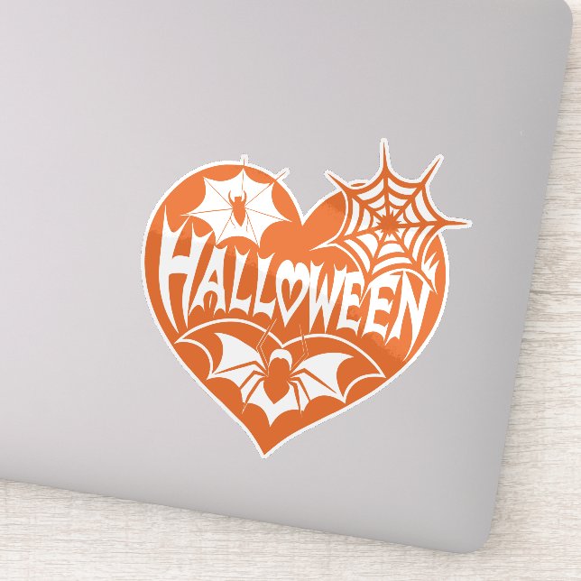 Halloween Heart, Orange Heart Shape, Spider Web Aufkleber (Detail)