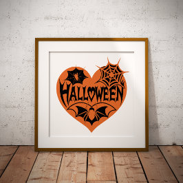 Halloween Heart, Orange Heart Shape, Spider Web Fotodruck