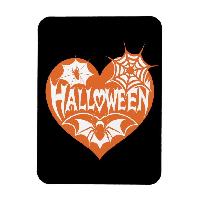 Halloween Heart, Orange Heart Shape, Spider Web Magnet (Vertikal)