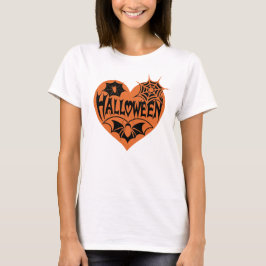 Halloween Heart, Orange Heart Shape, Spider Web T-Shirt