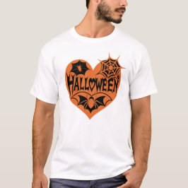 Halloween Heart, Orange Heart Shape, Spider Web T-Shirt