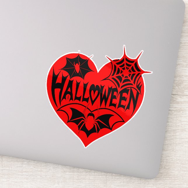Halloween Heart, Red Heart Shape, Spider Web Aufkleber (Detail)