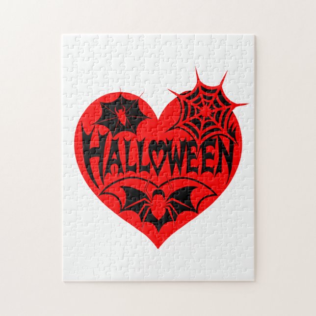 Halloween Heart, Red Heart Shape, Spider Web Puzzle (Vertikal)
