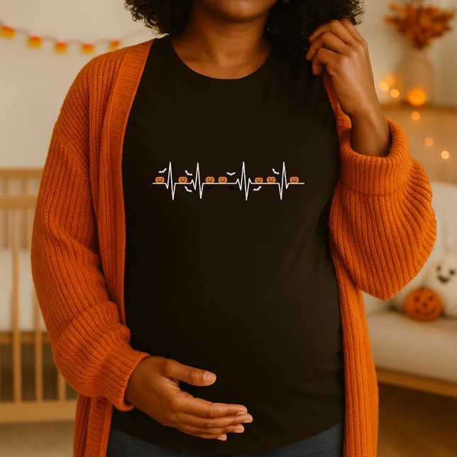 Halloween Heartbeat Pumpkin Maternity Spooky EKG T-Shirt (Von Creator hochgeladen)