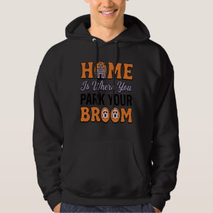 Halloween Heim Parken Sie Ihren Besen Vintage-Typo Hoodie