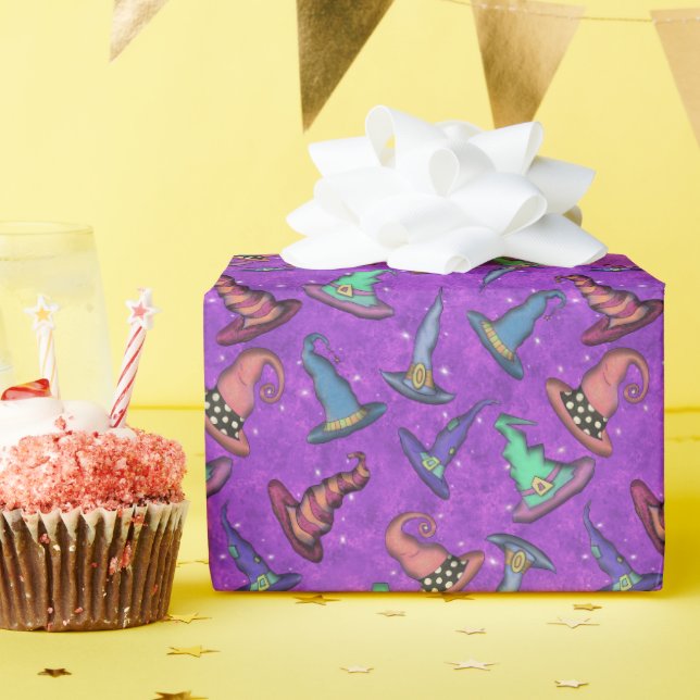 Halloween-Henkerhüte auf Fuchsia-Rosa Geschenkpapier (Geburtstagsparty)