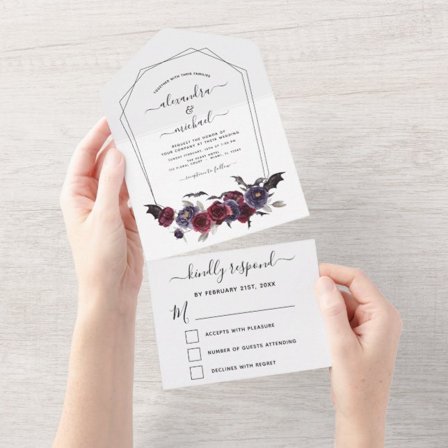 Halloween Herbst Dunkler Burgund Schwarz All In One Einladung (Abreißen)