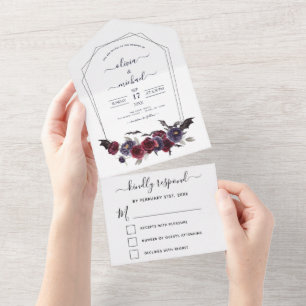 Halloween Herbst Dunkler Burgund Schwarz All In One Einladung