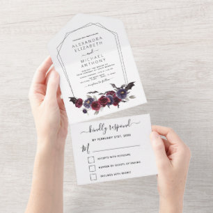 Halloween Herbst Dunkler Burgund Schwarz All In One Einladung