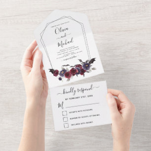 Halloween Herbst Dunkler Burgund Schwarz All In One Einladung