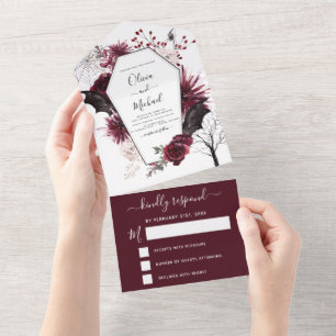 Halloween Herbst Dunkler Burgund Schwarz All In One Einladung