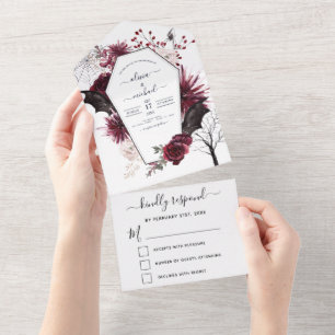 Halloween Herbst Dunkler Burgund Schwarz All In One Einladung