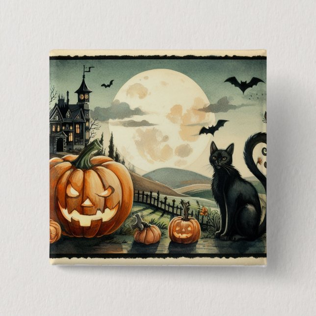 Halloween/Herbst/ Herbst/Kürbis/Katze Button (Vorderseite)