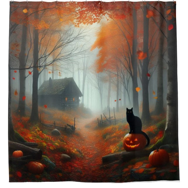Halloween/Herbst/Herbst/Kürbis/Katze Duschvorhang (Vorderseite)