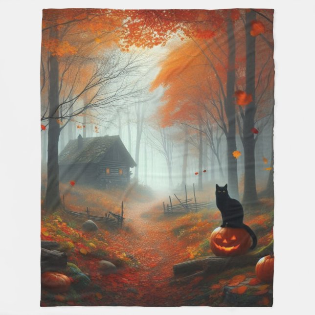 Halloween/Herbst/Herbst/Kürbis/Katze Fleecedecke (Vorderseite)