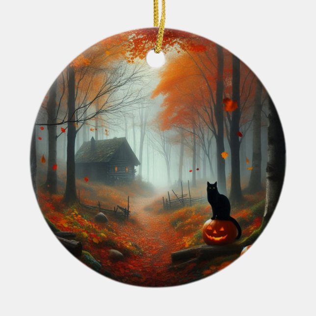 Halloween/Herbst/Herbst/Kürbis/Katze Keramik Ornament (Vorne)