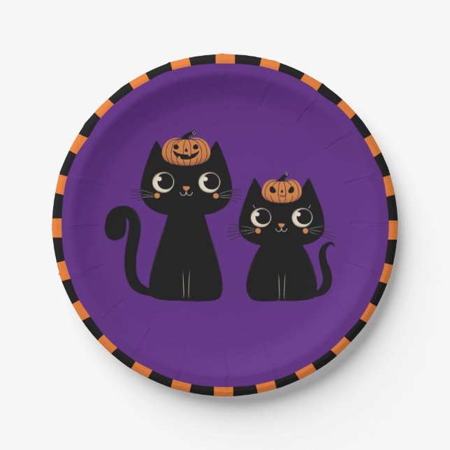 Halloween/Herbst/Herbst/Kürbis/Katze Pappteller (Vorderseite)