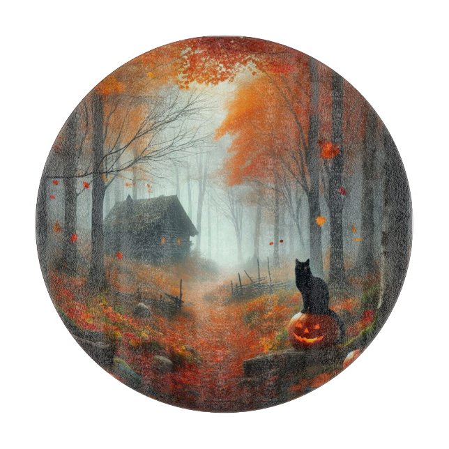 Halloween/Herbst/Herbst/Kürbis/Katze Schneidebrett (Vorderseite)