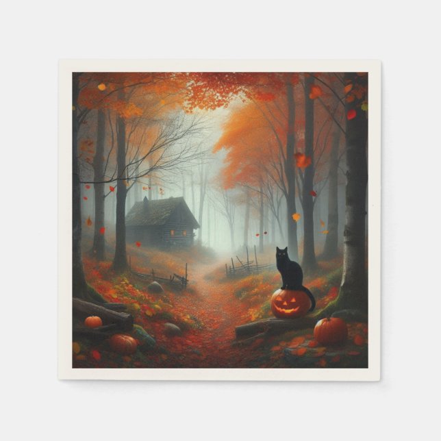 Halloween/Herbst/Herbst/Kürbis/Katze Serviette (Vorderseite)