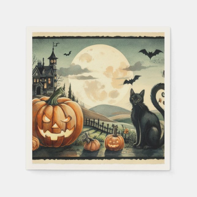 Halloween/Herbst/Herbst/Kürbis/Katze Serviette (Vorderseite)
