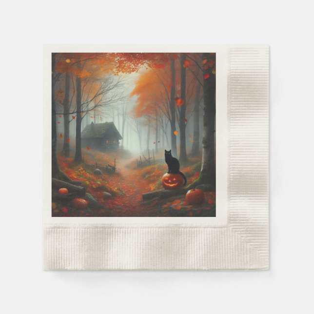 Halloween/Herbst/Herbst/Kürbis/Katze Serviette (Vorderseite)