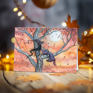 Halloween Herbst Hexe Katze Karte