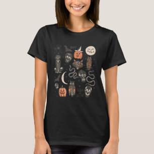 Halloween Herbst Hexen-Doodle Vintage Schwarze Kat T-Shirt