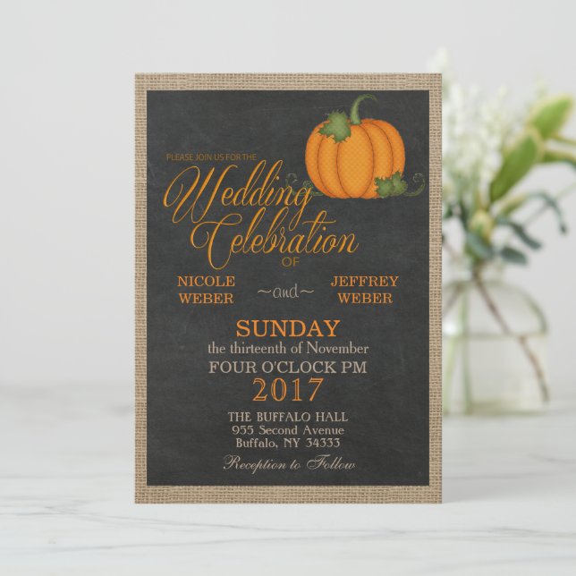 Halloween Herbst Kürbislandenhochzeit Einladung (Stehend Vorderseite)