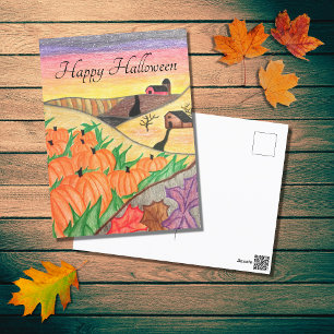 Halloween Herbst Kürbisse Volkskunst Ernte   Feiertagspostkarte