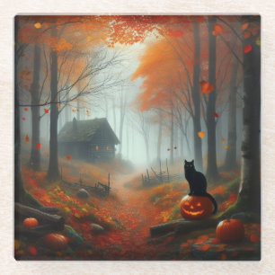 Halloween/Herbst/Spätherbst/Kürbis/Katze Glasuntersetzer
