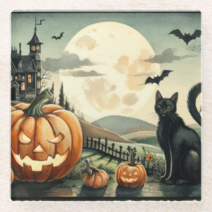 Halloween/Herbst/Spätherbst/Kürbis/Katze Glasuntersetzer
