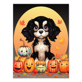 Halloween, Herbst Themed, Black and Tan Cavalier Fotodruck