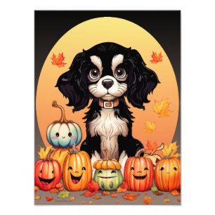 Halloween, Herbst Themed, Black and Tan Cavalier Fotodruck
