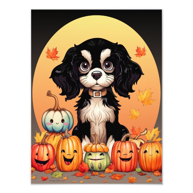 Halloween, Herbst Themed, Black and Tan Cavalier Fotodruck (Vorne)