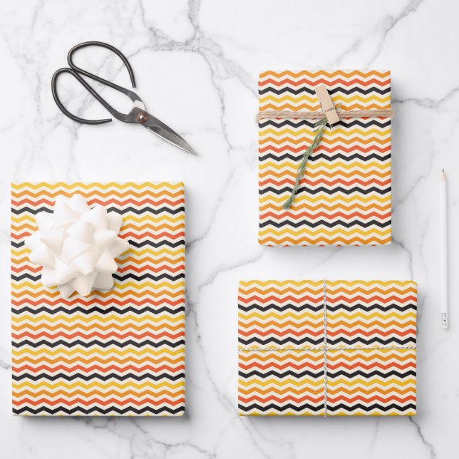 Halloween Herbst Zickzack Herbstfarben Geschenkpapier Set (Vorderseite)
