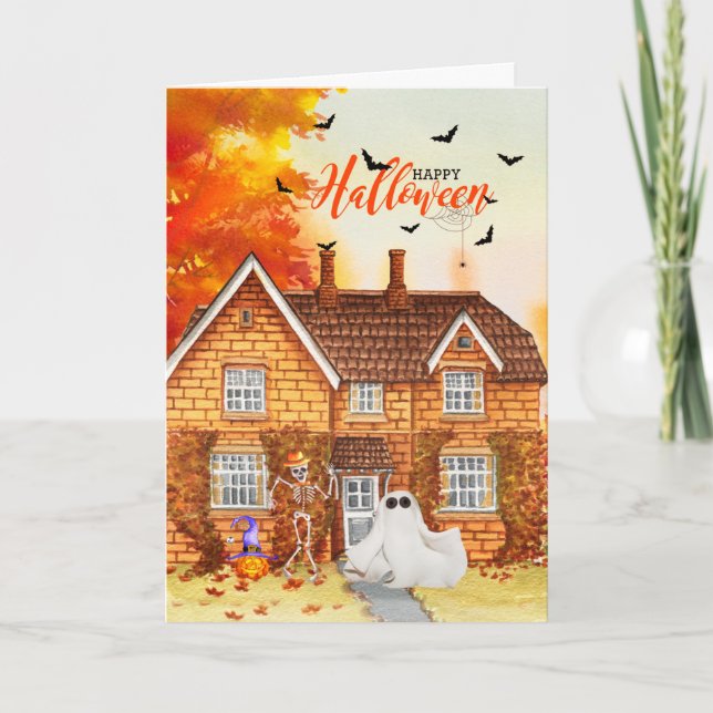 Halloween-Herbst-Zuhause im Herbst Feiertagskarte (Vorderseite)