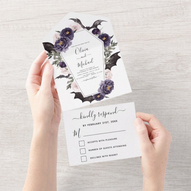 Halloween-Herbstherbst Lila All In One Einladung (Abreißen)