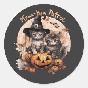 Halloween Herbstkatzen - Miau-kin-Patrol Runder Aufkleber