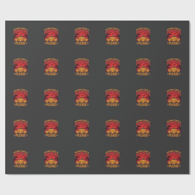 Halloween Herbstlaub und Kürbisse Bitte Design Geschenkpapier (Flach)