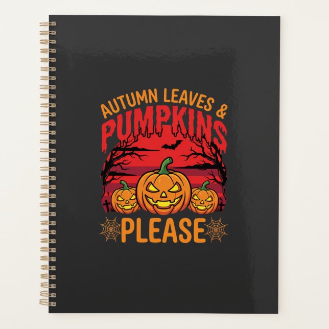 Halloween Herbstlaub und Kürbisse Bitte Design Planer (Vorderseite)